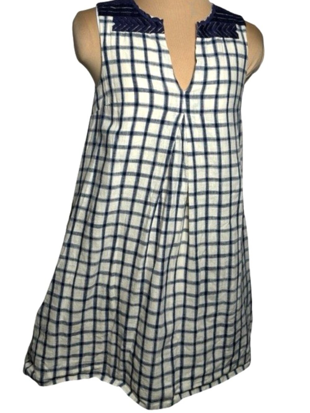 Madewell Linen Shift Dress XXS Blue White Plaid Sleeveless Summer Mini